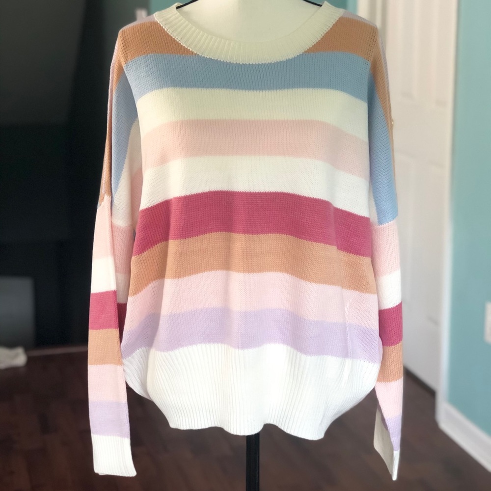 MUST GO, SALE ENDS 12/28 Striped Crew Neck Sweater - Picture 2 of 4